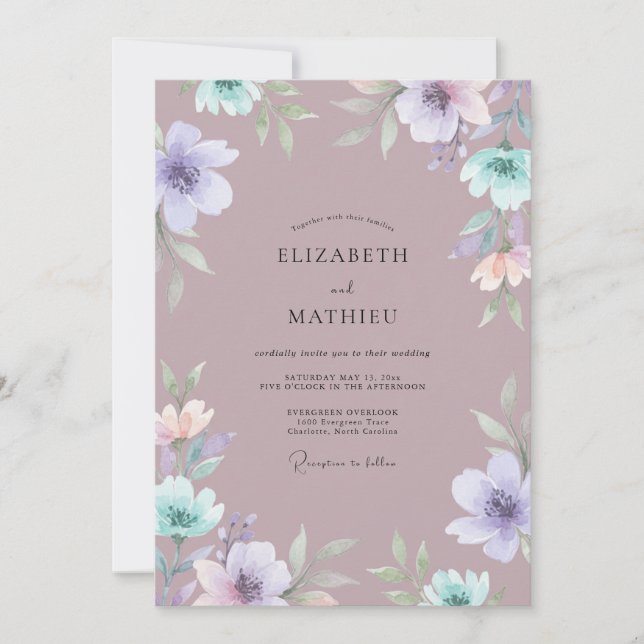 Invitación Boda Floreada con Florecimiento de Lila (Anverso)