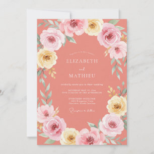 Invitación Boda Floreada de Coral con Toque Pictórico