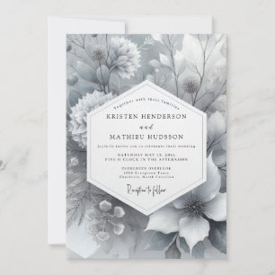 Invitación Boda Floreada en Gris Pintura