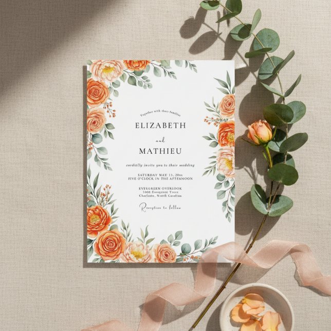 Invitación Boda Floreada Naranja con Toque Pictórico (Subido por el creador)