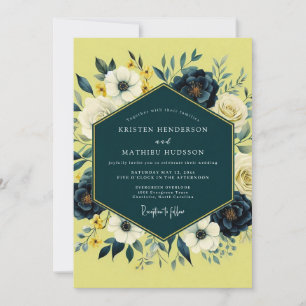 Invitación Boda Floreada Pictórica Chartreuse