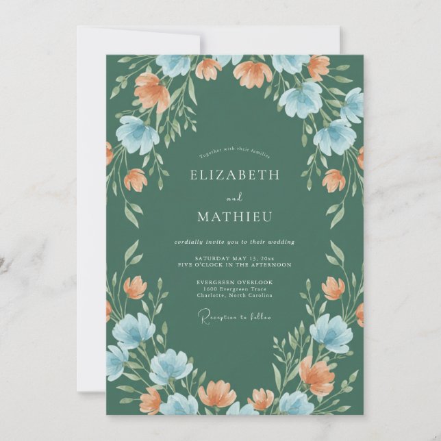 Invitación Boda Floreada Verde (Anverso)