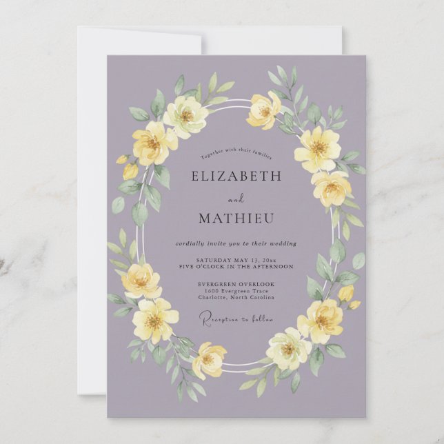 Invitación Boda Florece Amarillo Lavanda (Anverso)