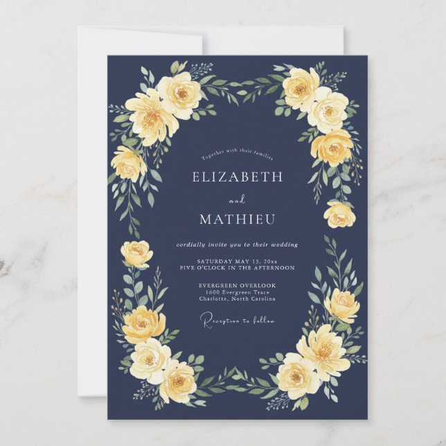 Invitación Boda Florece con Flor de Oro de la Marina (Anverso)