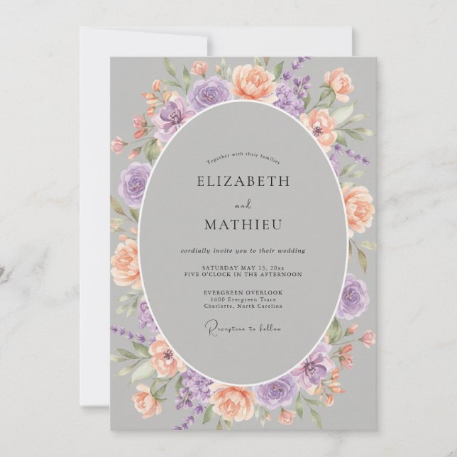 Invitación Boda Florece Lavanda Flor de Melocotón (Anverso)