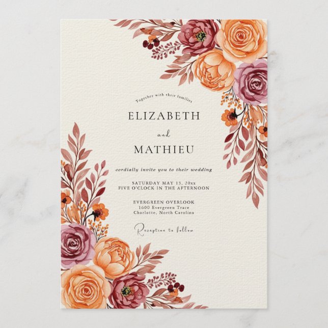 Invitación Boda Florece Otoño Floral Óxido (Anverso)