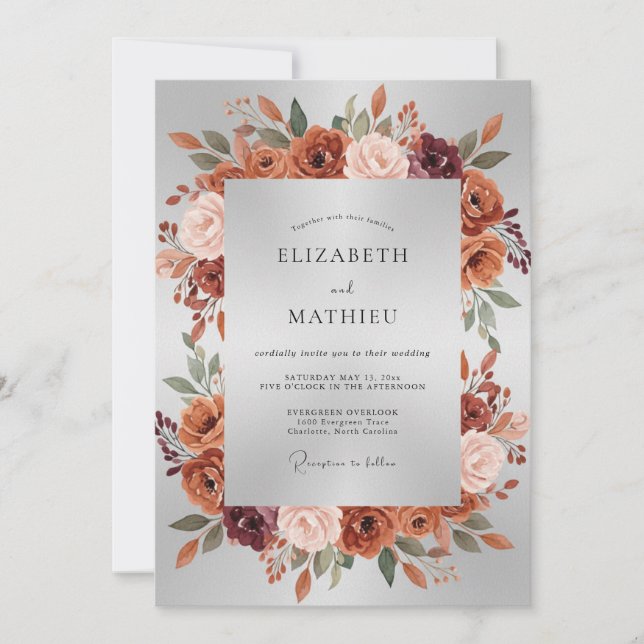 Invitación Boda Florece Rosa Terracota (Anverso)