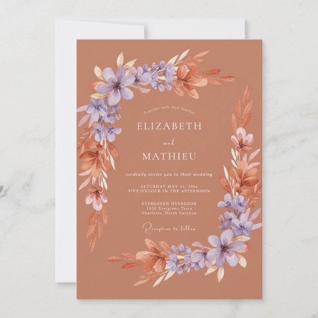 Invitación Boda Florece Terracota Lavanda (Anverso)