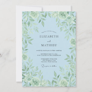Invitación Boda Florece Verde Azul Celeste