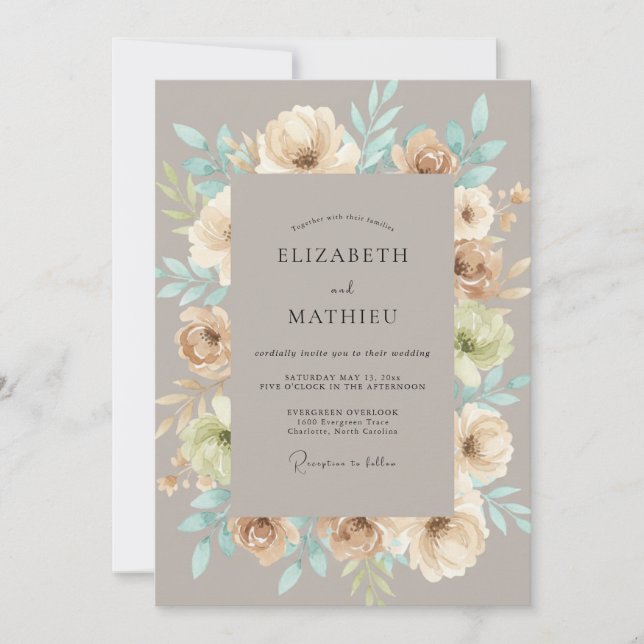 Invitación Boda Florecer en Taupe (Anverso)
