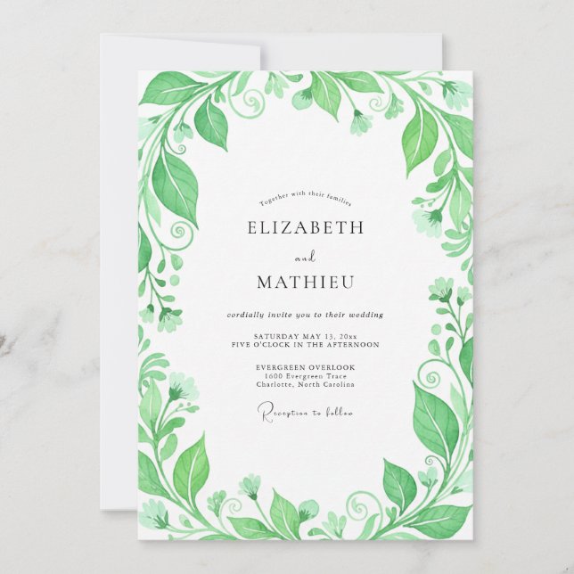 Invitación Boda Florecer Orgánica Esmeralda (Anverso)