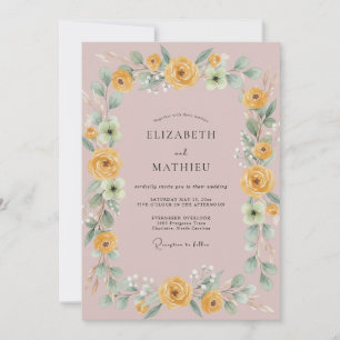 Invitación Boda Florecida de Amarillo Dorado