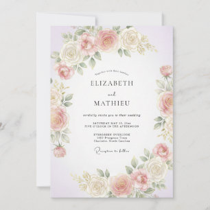 Invitación Boda Florecida de Flor de Melocotón Pálido
