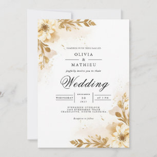 Invitación Boda floreciente de la Sepia Dorada