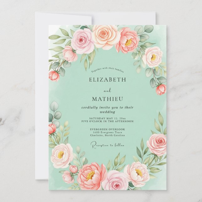 Invitación Boda floreciente de menta verde en primavera (Anverso)