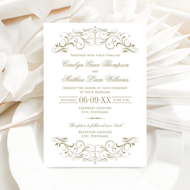 Invitación Boda floreciente de oro antiguo de época (Subido por el creador)