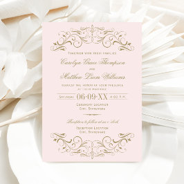 Invitación Boda floreciente de oro rosa y antiguo de la época