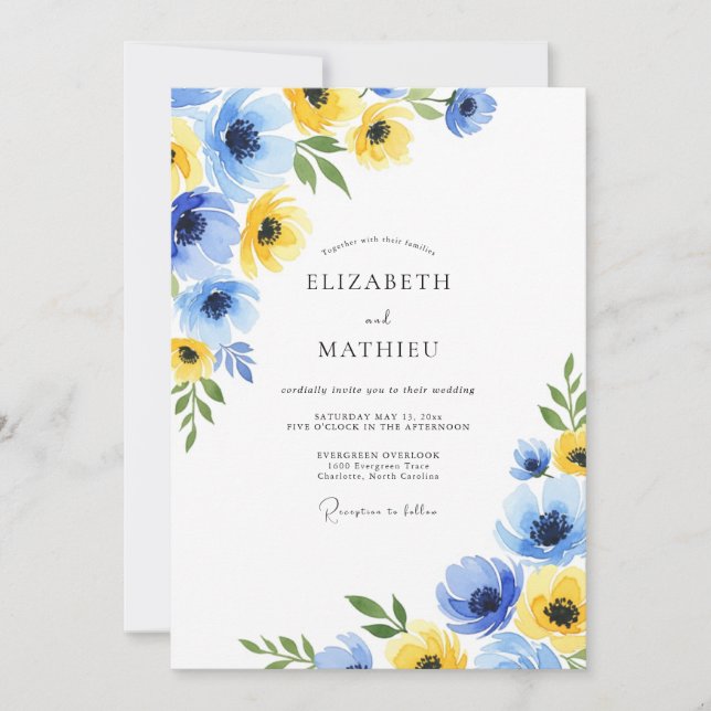 Invitación Boda Floreciente de Primavera Amarillo Azure (Anverso)