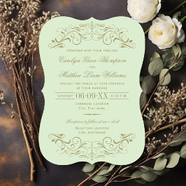 Invitación Boda floreciente del oro verde y antiguo de la épo