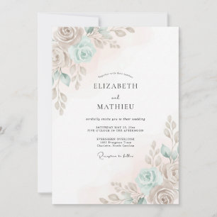 Invitación Boda Florecimiento Acuático Pintado con Flores