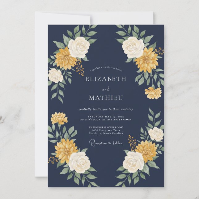 Invitación Boda Florecimiento Amarillo Marina (Anverso)