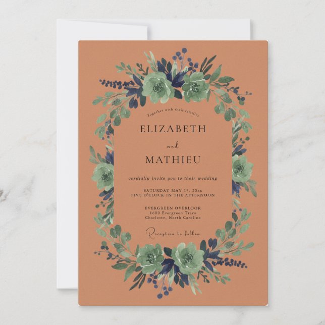 Invitación Boda Florecimiento Botánico de Terracota (Anverso)