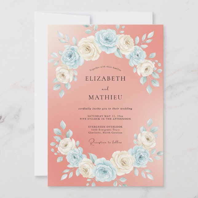 Invitación Boda Florecimiento Botánico Rosa Coral (Anverso)