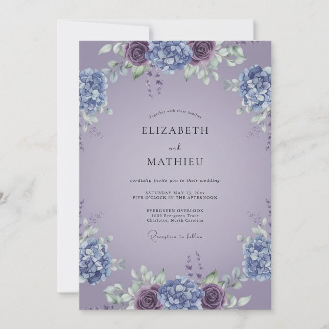 Invitación Boda Florecimiento de Arco Botánico de Lavanda (Anverso)