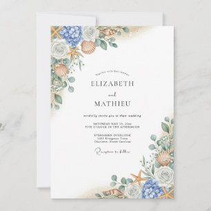Invitación Boda Florecimiento de Coral Azul