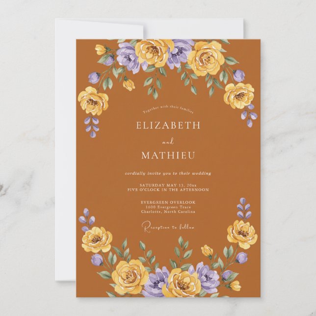 Invitación Boda Florecimiento de Flor de Lavanda Amarilla (Anverso)