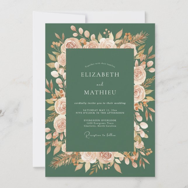 Invitación Boda Florecimiento de Flor de Melocotón Verde (Anverso)