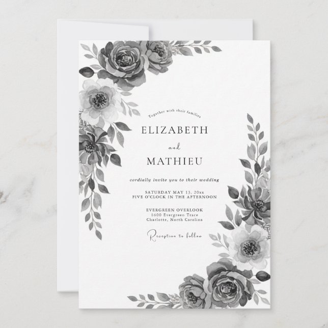 Invitación Boda Florecimiento de Rosa Carbón (Anverso)