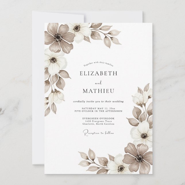 Invitación Boda Florecimiento Etéreo Beige (Anverso)
