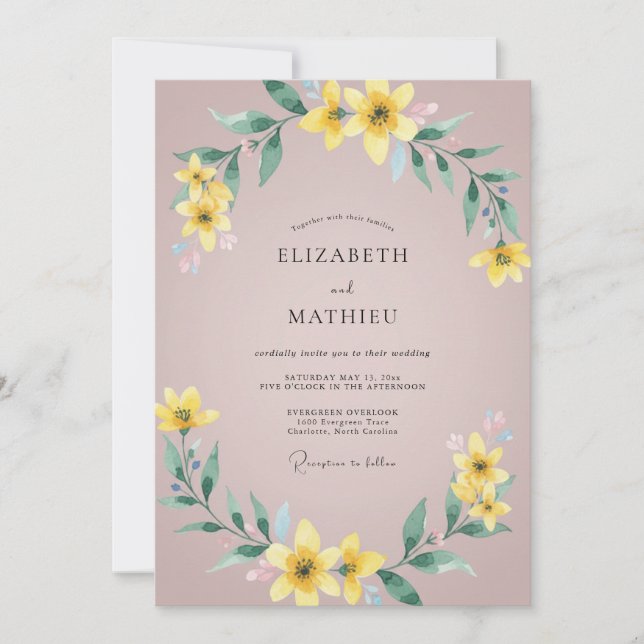Invitación Boda Florecimiento Floral Amarillo (Anverso)