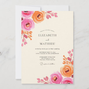Invitación Boda Florecimiento Floral Coral Rosa