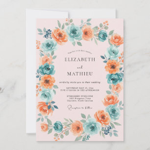 Invitación Boda Florecimiento Floral Coral Turquesa