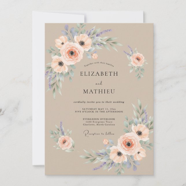 Invitación Boda Florecimiento Floral de Melocotón (Anverso)
