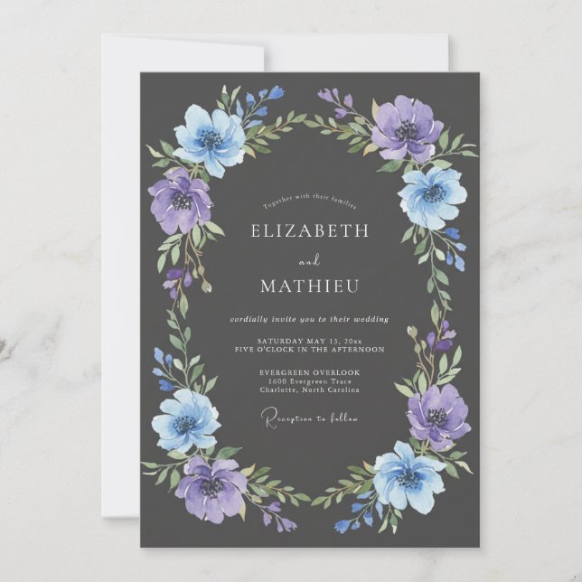 Invitación Boda Florecimiento Floral Lavanda Azul (Anverso)