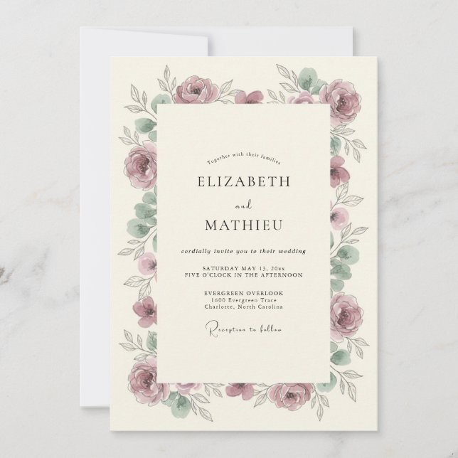 Invitación Boda Florecimiento Floral Malva (Anverso)
