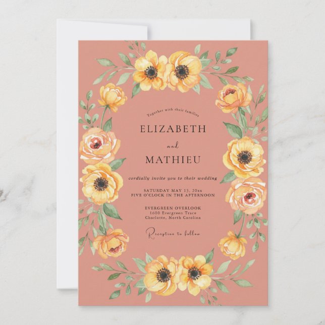 Invitación Boda Florecimiento Floral Prado de Melocotón (Anverso)