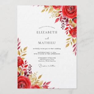 Invitación Boda Florecimiento Floral Rojo