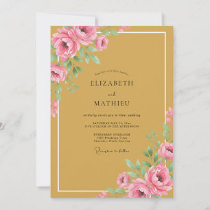 Invitación Boda Florecimiento Floral Romántico Ócre