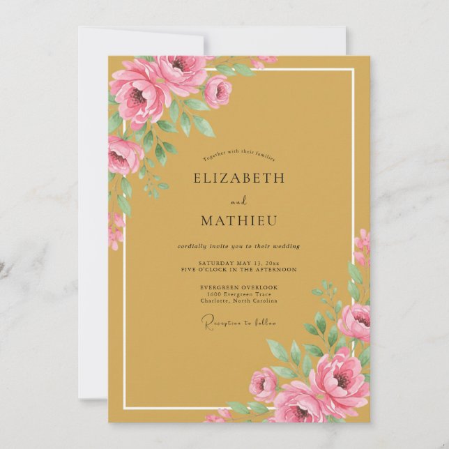 Invitación Boda Florecimiento Floral Romántico Ócre (Anverso)