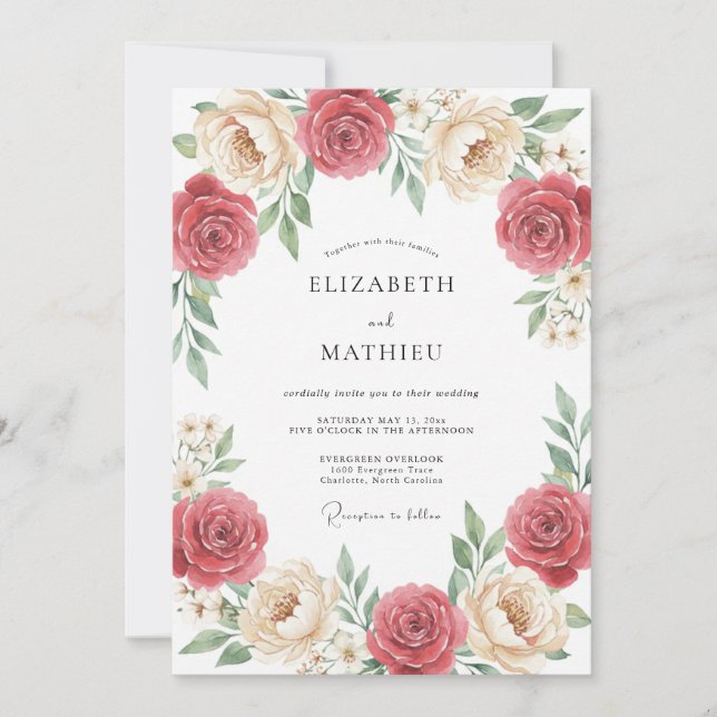 Invitación Boda Florecimiento Floral Rosa (Anverso)