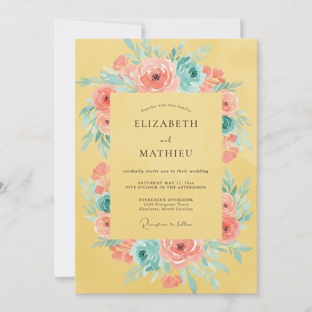 Invitación Boda Florecimiento Floral Rosa Amarilla (Anverso)