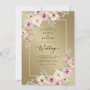 Invitación Boda Florecimiento Floral Rosa Rubor