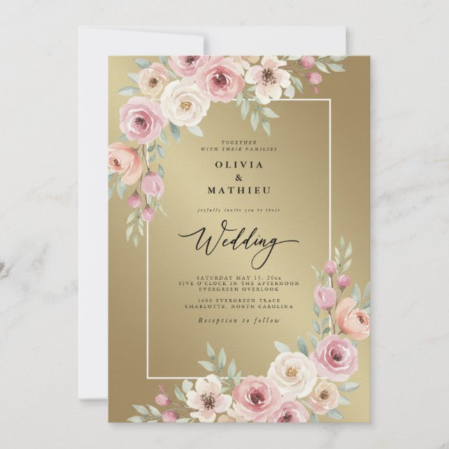 Invitación Boda Florecimiento Floral Rosa Rubor (Anverso)
