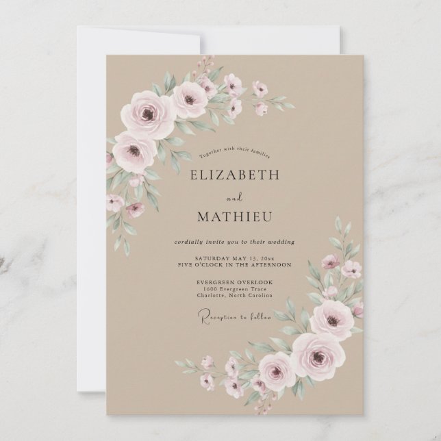 Invitación Boda Florecimiento Floral Rubor (Anverso)