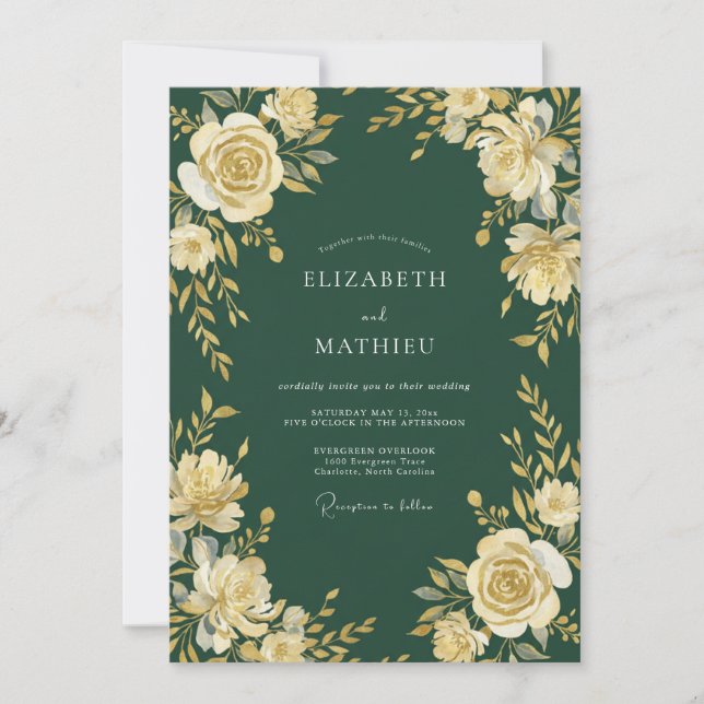 Invitación Boda Florecimiento Floral Verde Bosque (Anverso)