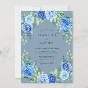 Invitación Boda Florecimiento Floral Vibrante Azul